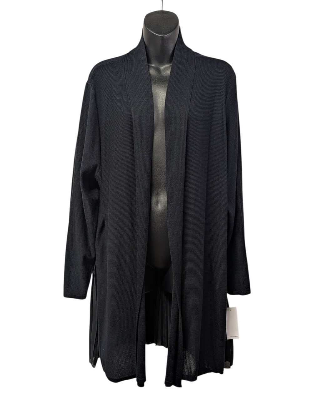 fever Black Knit Open Front Pleated Chiffon Hem Cardigan Sweater Plus Sz 3X NWT